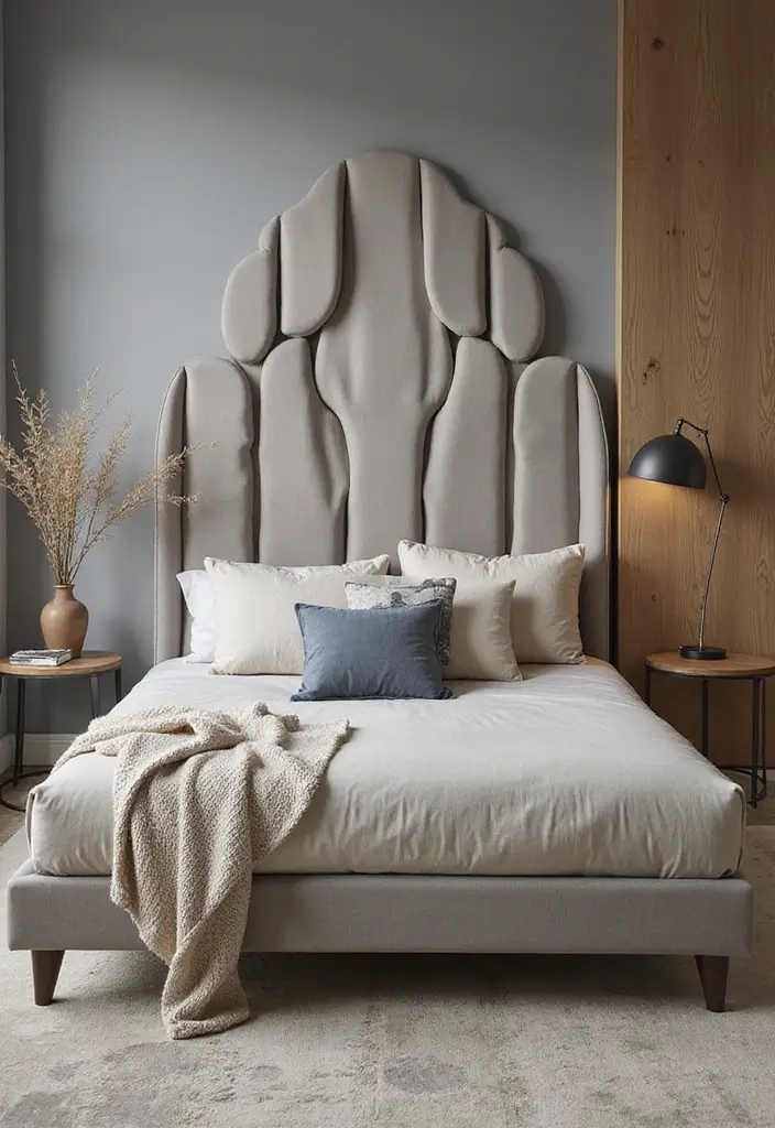 30+ Grey and Beige Bedroom Ideas for a Modern Neutral Style 17 30+ Grey and Beige Bedroom Ideas for a Modern Neutral Style - 17. Unique Headboard Designs