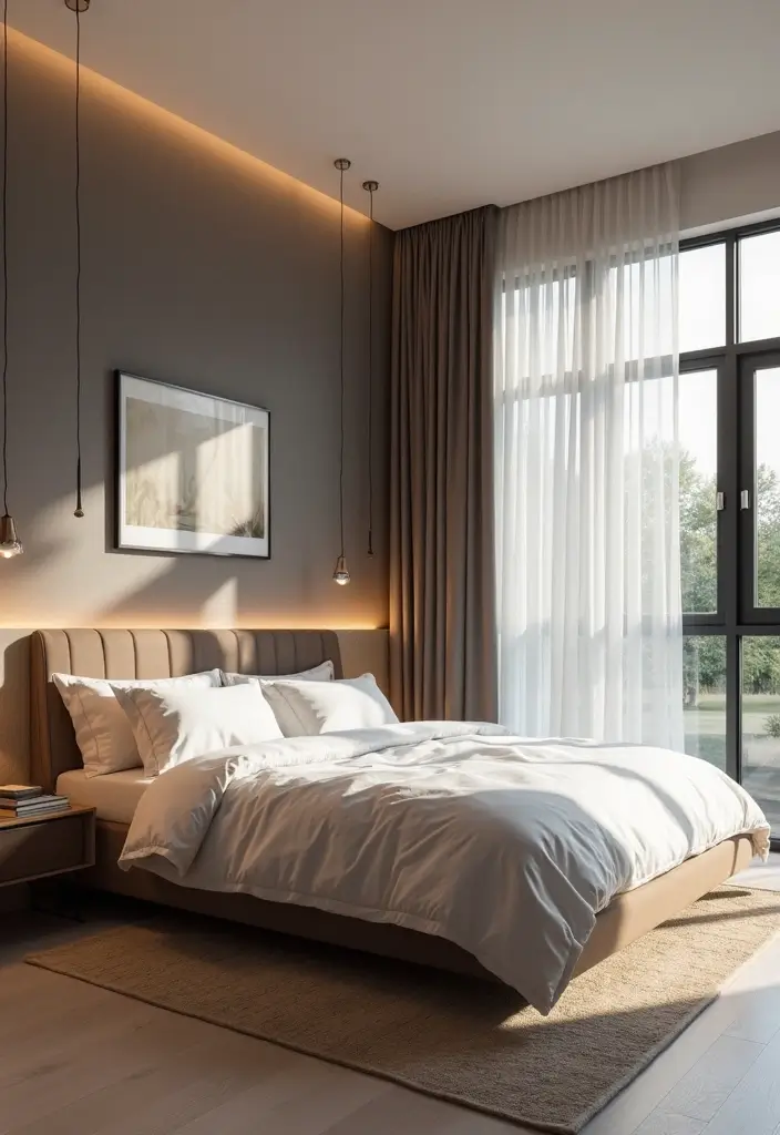 30+ Grey and Beige Bedroom Ideas for a Modern Neutral Style 19 30+ Grey and Beige Bedroom Ideas for a Modern Neutral Style - 19. Smart Tech Integration