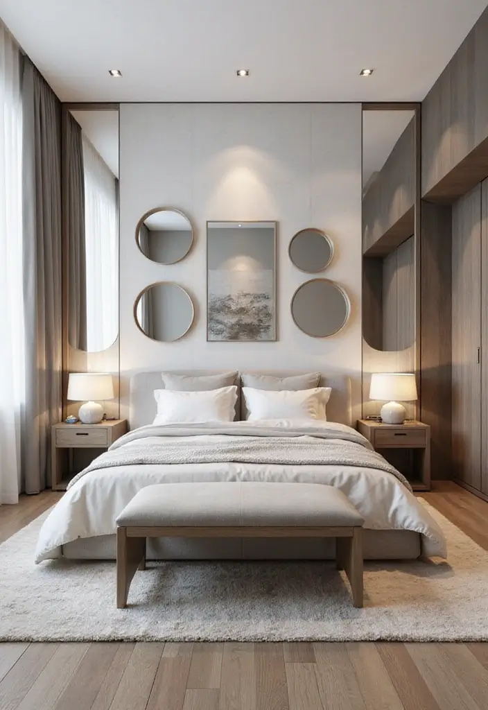 30+ Grey and Beige Bedroom Ideas for a Modern Neutral Style 22 30+ Grey and Beige Bedroom Ideas for a Modern Neutral Style - 22. Creative Use of Mirrors