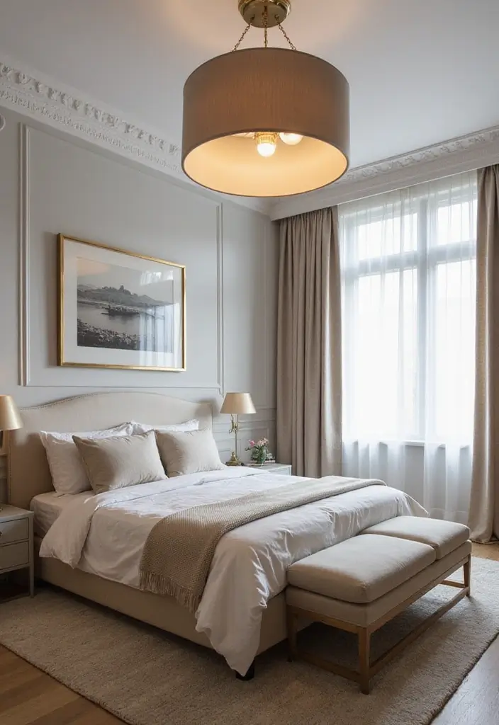 30+ Grey and Beige Bedroom Ideas for a Modern Neutral Style 28 30+ Grey and Beige Bedroom Ideas for a Modern Neutral Style - 28. Statement Lighting Fixtures