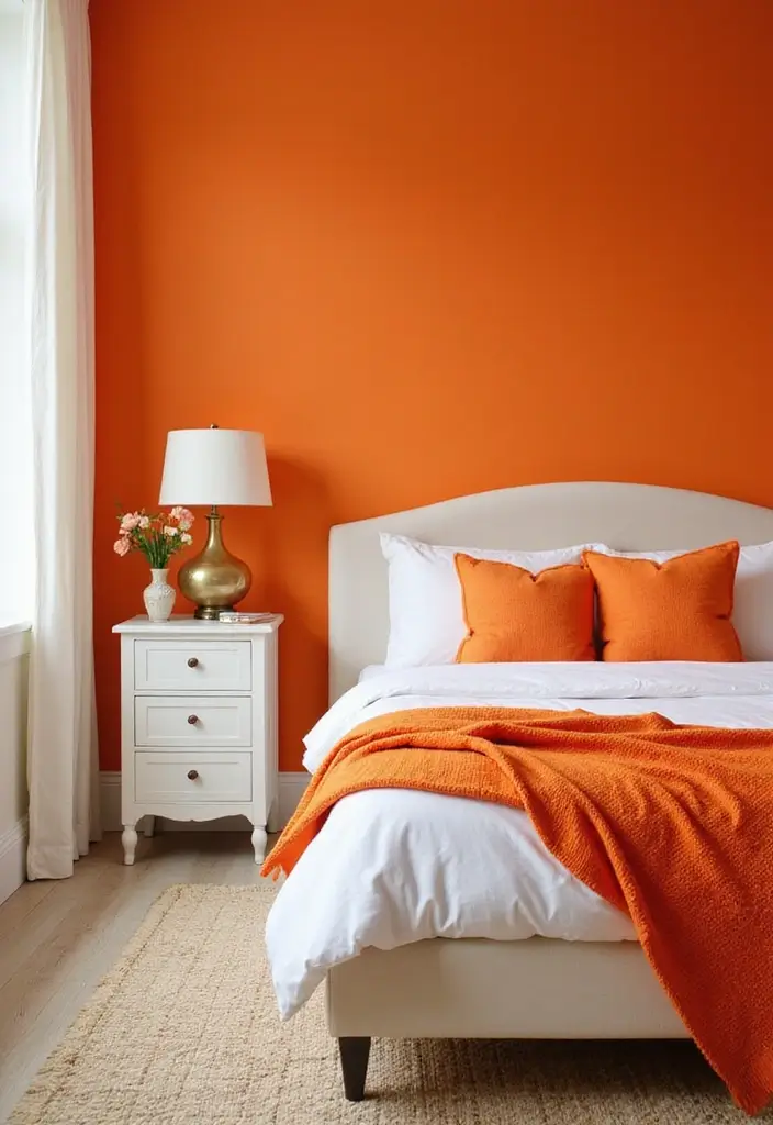 30+ Orange Bedroom Ideas for a Bold and Energetic Look 1 30+ Orange Bedroom Ideas for a Bold and Energetic Look - 1. Orange and White for a Bright Contrast