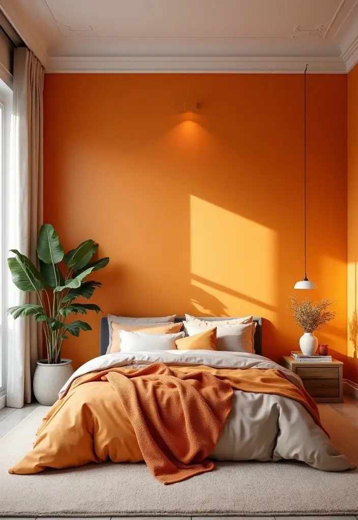 30+ Orange Bedroom Ideas for a Bold and Energetic Look 22 30+ Orange Bedroom Ideas for a Bold and Energetic Look - 22. Orange Wall Murals