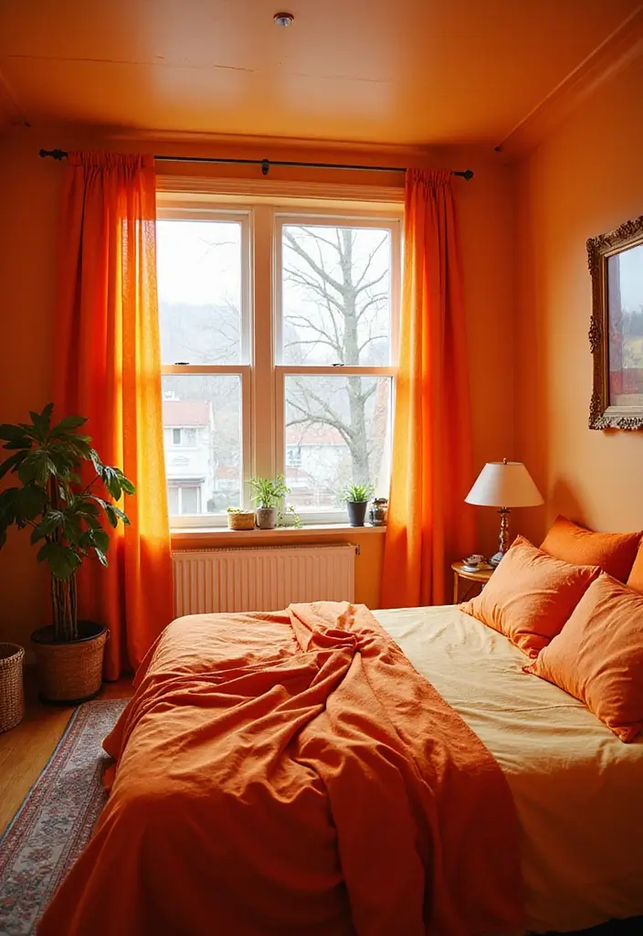 30+ Orange Bedroom Ideas for a Bold and Energetic Look 24 30+ Orange Bedroom Ideas for a Bold and Energetic Look - 24. Orange Tones in Fabrics