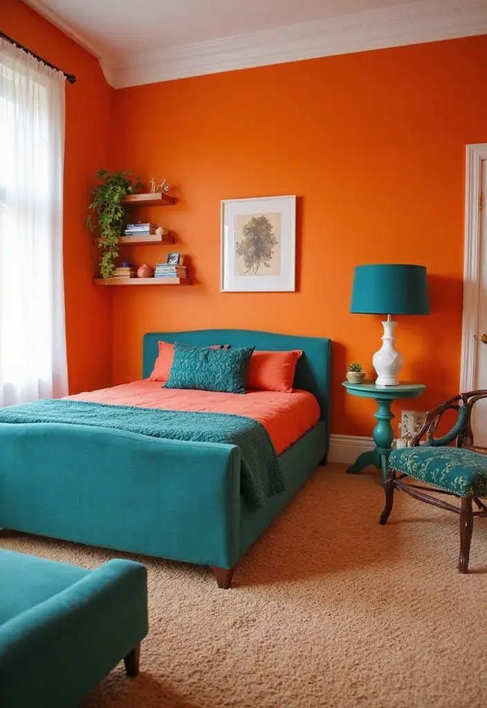 30+ Orange Bedroom Ideas for a Bold and Energetic Look 25 30+ Orange Bedroom Ideas for a Bold and Energetic Look - 25. Orange Walls with Contrast