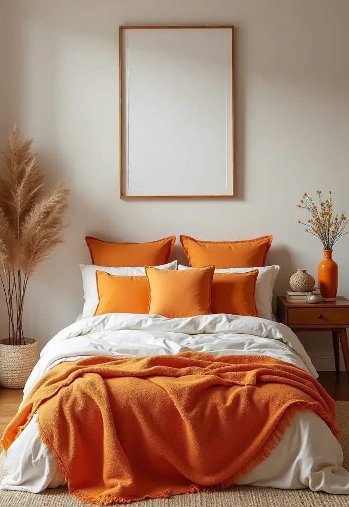 30+ Orange Bedroom Ideas for a Bold and Energetic Look 3 30+ Orange Bedroom Ideas for a Bold and Energetic Look - 3. Orange Accents in Neutral Spaces