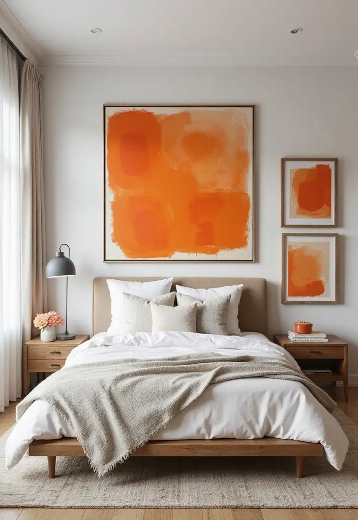 30+ Orange Bedroom Ideas for a Bold and Energetic Look 5 30+ Orange Bedroom Ideas for a Bold and Energetic Look - 5. The Power of Orange Art