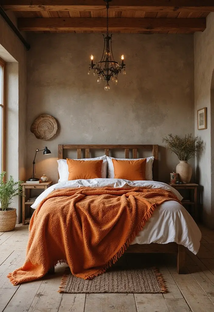 30+ Orange Bedroom Ideas for a Bold and Energetic Look 9 30+ Orange Bedroom Ideas for a Bold and Energetic Look - 9. Rustic Orange Charm