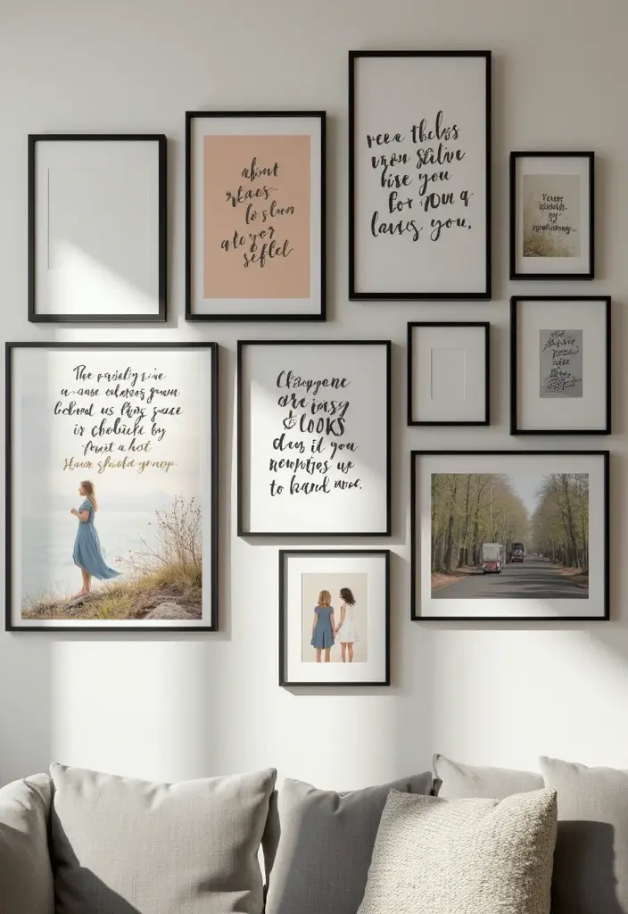 30+ Picture Wall Bedroom Ideas You’ll Want to Try 11 30+ Picture Wall Bedroom Ideas You’ll Want to Try - 11. Inspirational Quote Frames