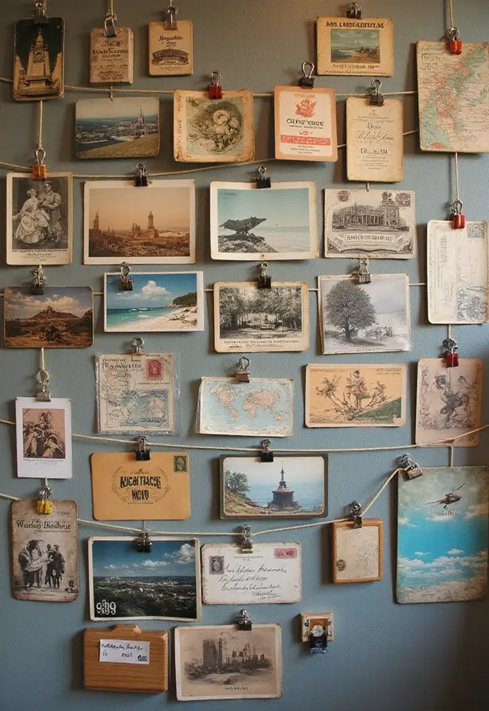 30+ Picture Wall Bedroom Ideas You’ll Want to Try 13 30+ Picture Wall Bedroom Ideas You’ll Want to Try - 13. Vintage Post Cards
