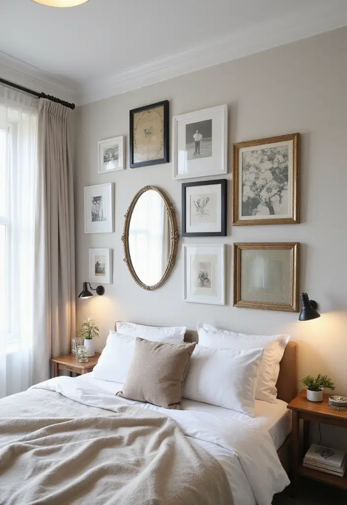 30+ Picture Wall Bedroom Ideas You’ll Want to Try 15 30+ Picture Wall Bedroom Ideas You’ll Want to Try - 15. Creative Use of Mirrors