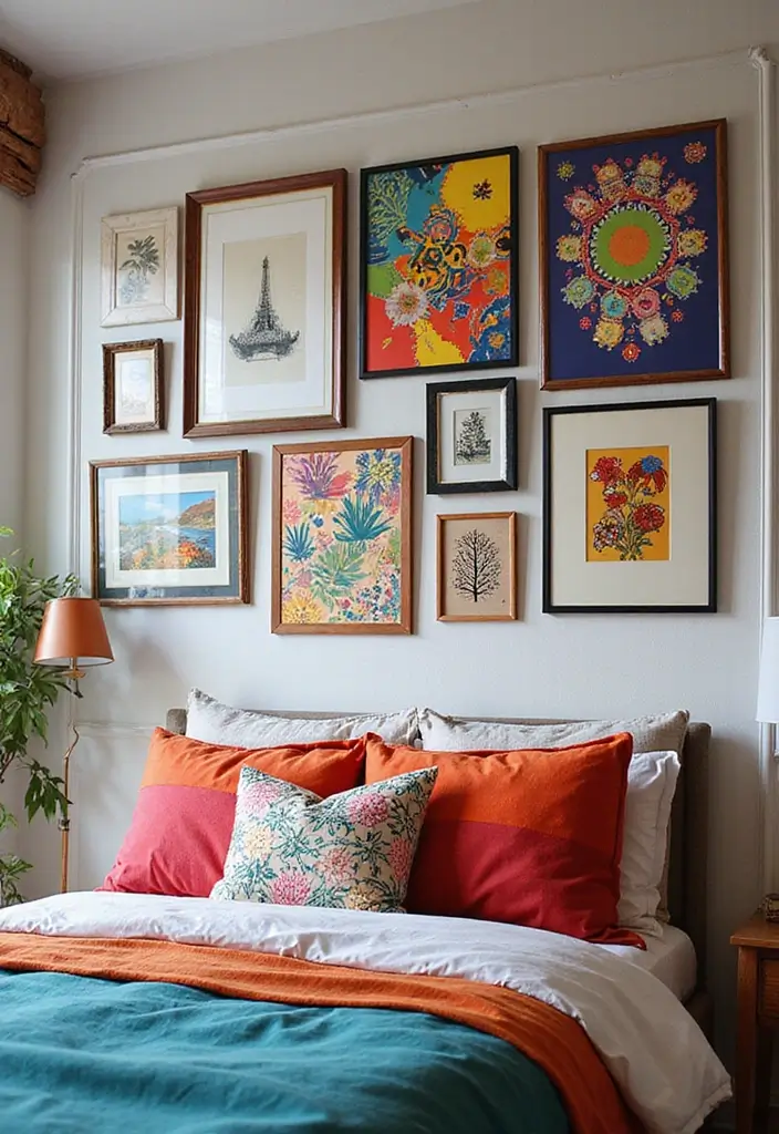 30+ Picture Wall Bedroom Ideas You’ll Want to Try 16 30+ Picture Wall Bedroom Ideas You’ll Want to Try - 16. Color-Pop Gallery