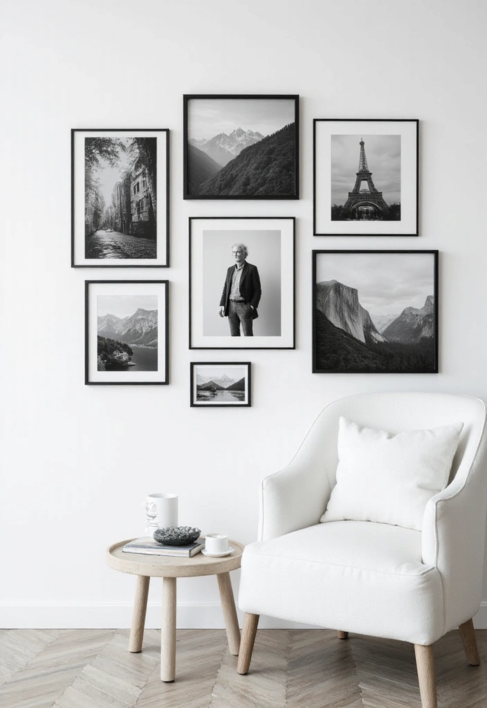 30+ Picture Wall Bedroom Ideas You’ll Want to Try 2 30+ Picture Wall Bedroom Ideas You’ll Want to Try - 2. Monochrome Magic