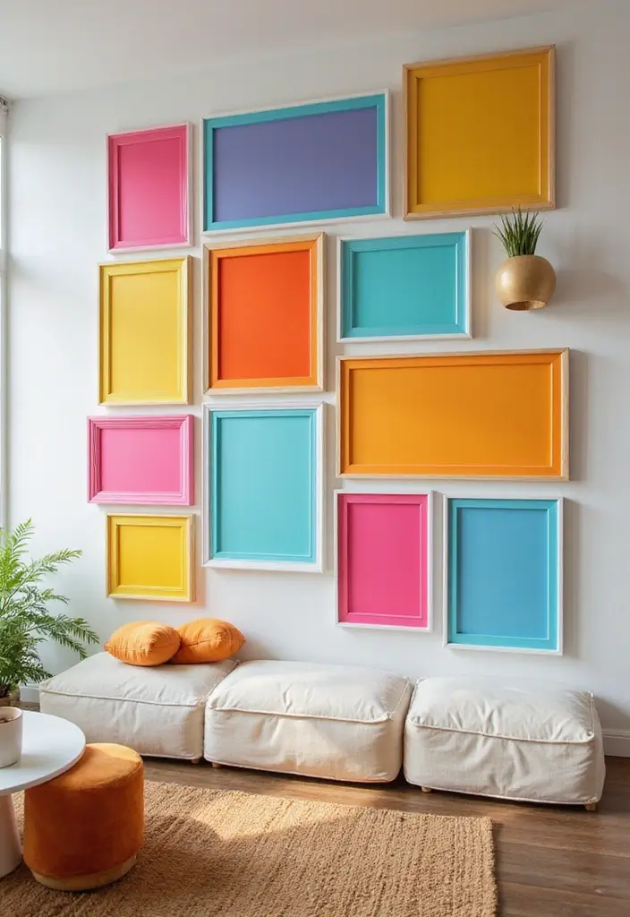 30+ Picture Wall Bedroom Ideas You’ll Want to Try 22 30+ Picture Wall Bedroom Ideas You’ll Want to Try - 22. Color Block Frames