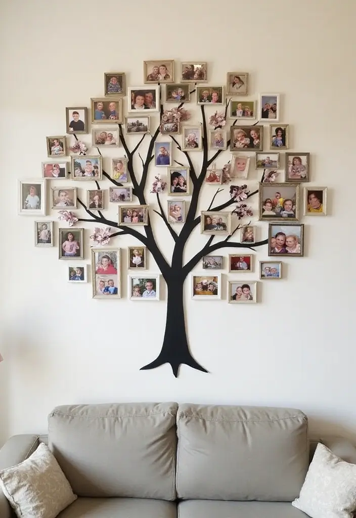 30+ Picture Wall Bedroom Ideas You’ll Want to Try 25 30+ Picture Wall Bedroom Ideas You’ll Want to Try - 25. Family Tree Display