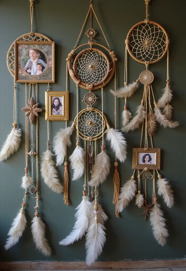 30+ Picture Wall Bedroom Ideas You’ll Want to Try 28 30+ Picture Wall Bedroom Ideas You’ll Want to Try - 28. Dreamcatcher and Photos