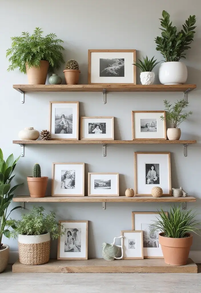 30+ Picture Wall Bedroom Ideas You’ll Want to Try 3 30+ Picture Wall Bedroom Ideas You’ll Want to Try - 3. Gallery Shelf Display