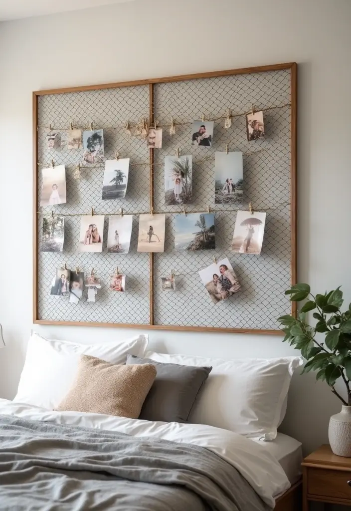30+ Picture Wall Bedroom Ideas You’ll Want to Try 30 30+ Picture Wall Bedroom Ideas You’ll Want to Try - 30. Customized Mesh Display