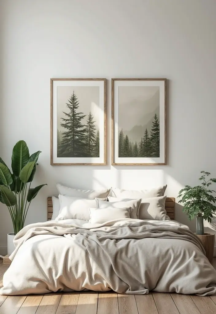 30+ Picture Wall Bedroom Ideas You’ll Want to Try 8 30+ Picture Wall Bedroom Ideas You’ll Want to Try - 8. Nature-Inspired Wall