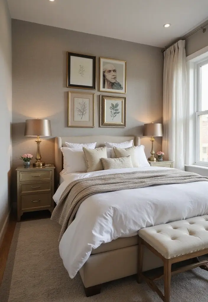 30+ Relaxing Bedroom Ideas for the Perfect Retreat 18 30+ Relaxing Bedroom Ideas for the Perfect Retreat - 18. A Touch of Metallics for Elegance