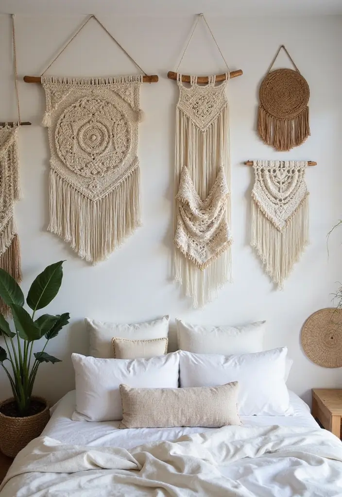 30+ Relaxing Bedroom Ideas for the Perfect Retreat 4 30+ Relaxing Bedroom Ideas for the Perfect Retreat - 4. Bohemian Wall Hangings for Personal Touch