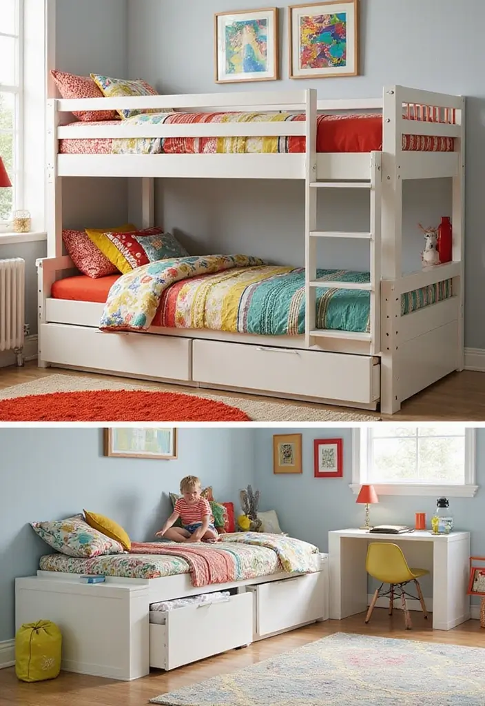 30+ Shared Bedroom Ideas for Boys and Girls That Actually Work - 1. Bunk Beds with Under-Bed Storage