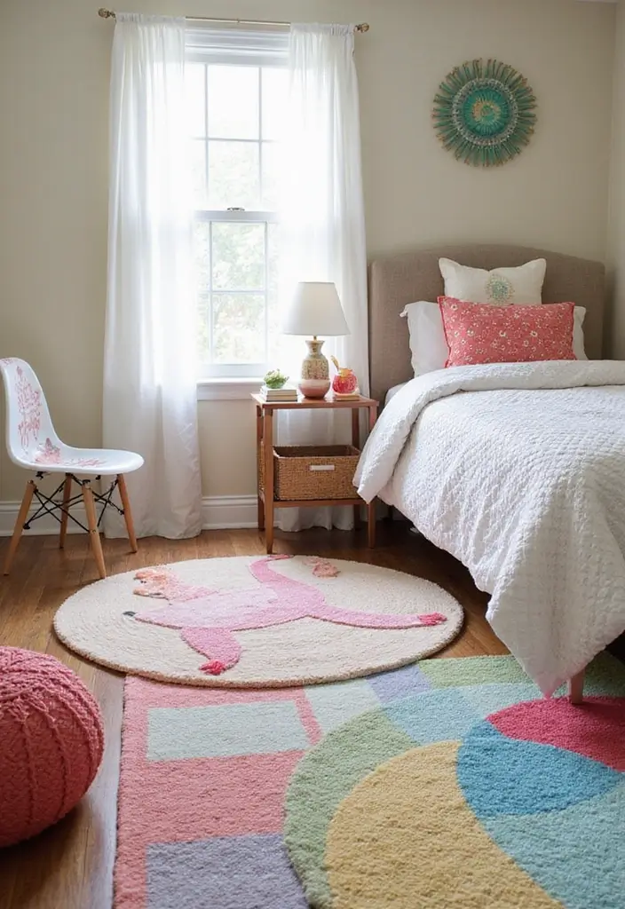 30+ Shared Bedroom Ideas for Boys and Girls That Actually Work - 10. Fun Rugs to Define Spaces