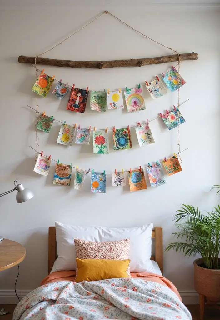 30+ Shared Bedroom Ideas for Boys and Girls That Actually Work - 14. Hanging Art Displays
