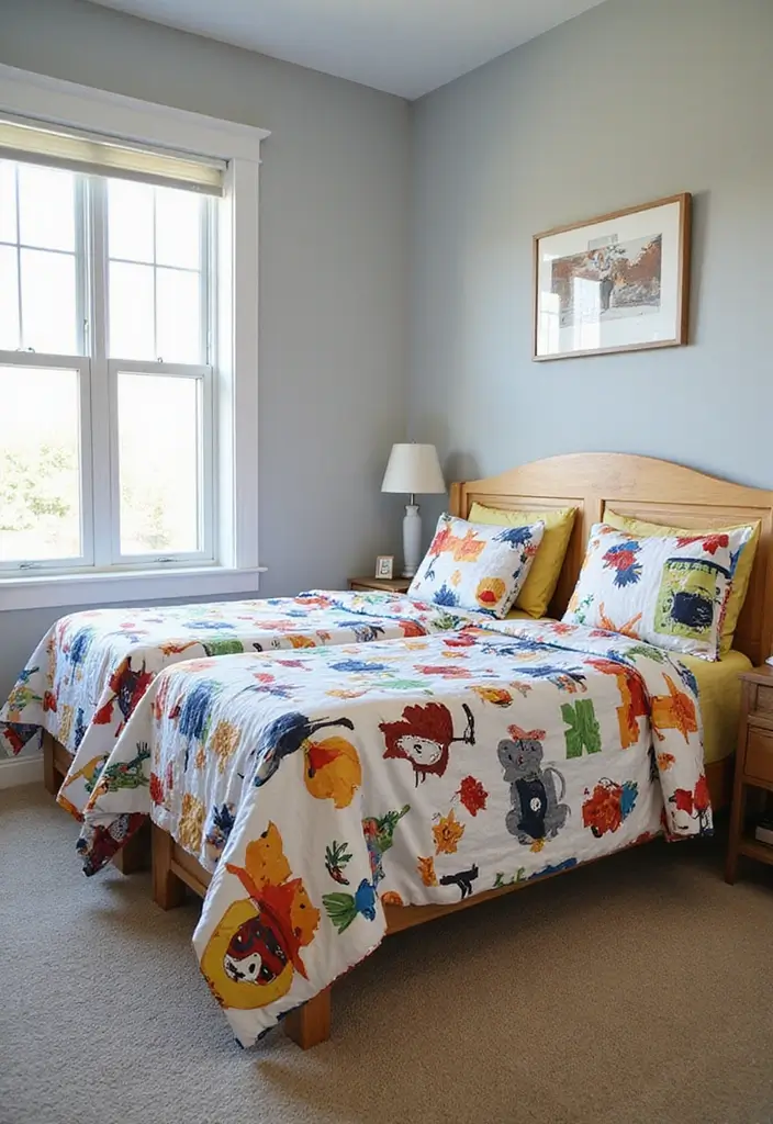 30+ Shared Bedroom Ideas for Boys and Girls That Actually Work - 23. Fun Themes for Bedding