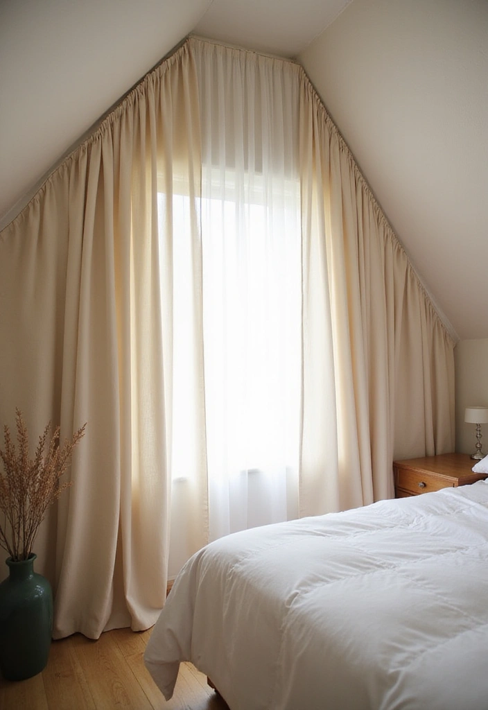 30+ Slanted Ceiling Bedroom Ideas That Maximize Space 10 30+ Slanted Ceiling Bedroom Ideas That Maximize Space - 10. Ceiling-Height Curtains