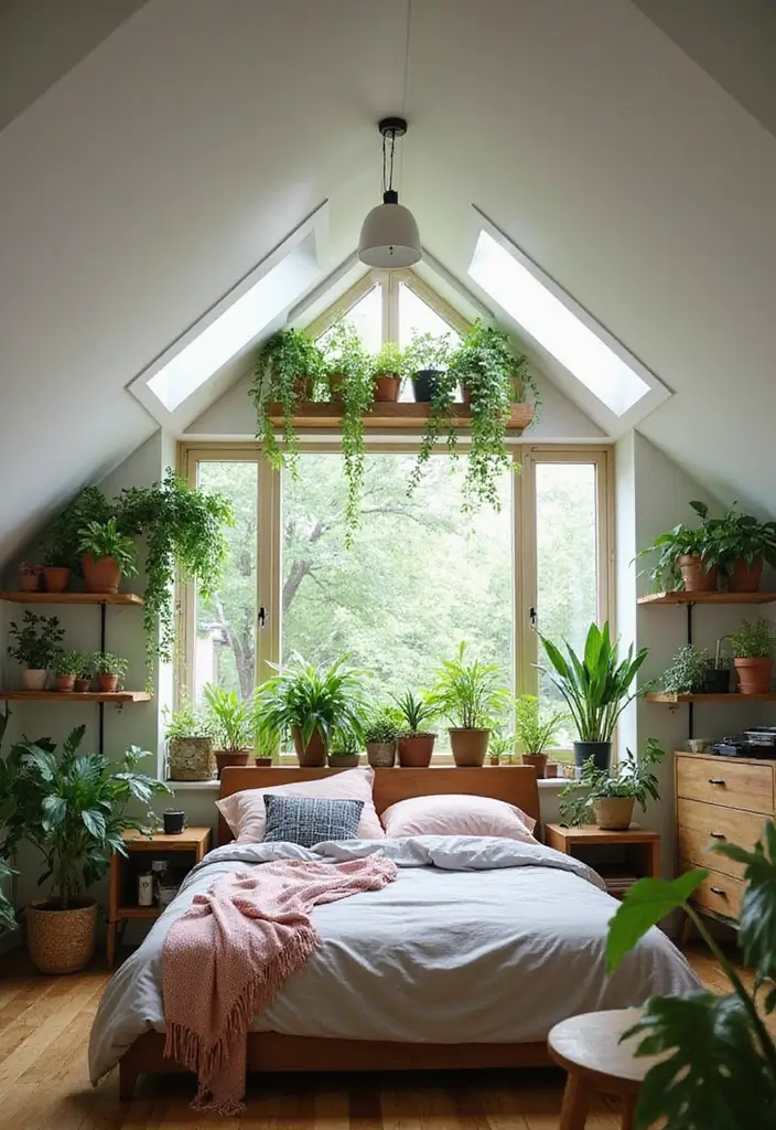 30+ Slanted Ceiling Bedroom Ideas That Maximize Space 15 30+ Slanted Ceiling Bedroom Ideas That Maximize Space - 15. Indoor Plants for Freshness