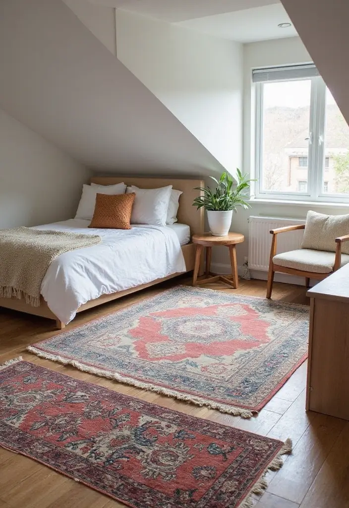 30+ Slanted Ceiling Bedroom Ideas That Maximize Space 16 30+ Slanted Ceiling Bedroom Ideas That Maximize Space - 16. Smart Use of Rugs