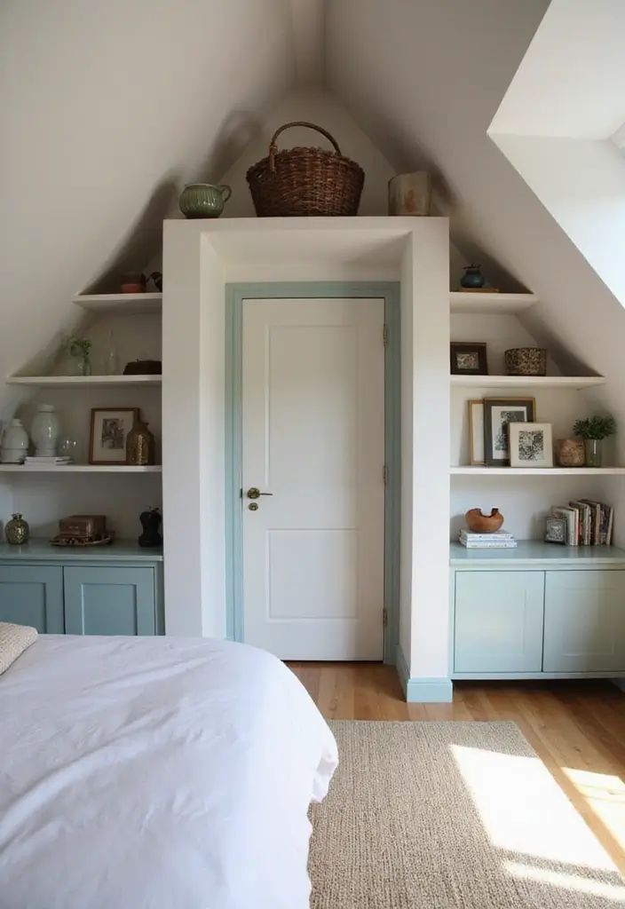 30+ Slanted Ceiling Bedroom Ideas That Maximize Space 22 30+ Slanted Ceiling Bedroom Ideas That Maximize Space - 23. Shelving Above Doorways