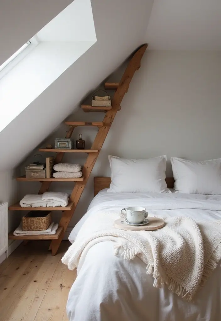 30+ Slanted Ceiling Bedroom Ideas That Maximize Space 25 30+ Slanted Ceiling Bedroom Ideas That Maximize Space - 26. Stylish Ladder Storage