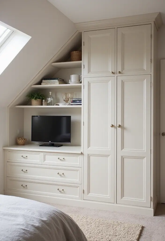 30+ Slanted Ceiling Bedroom Ideas That Maximize Space 4 30+ Slanted Ceiling Bedroom Ideas That Maximize Space - 4. Built-In Storage Solutions