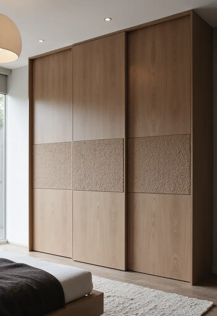 30+ Sliding Wardrobe Bedroom Design Ideas for Small Spaces 11 30+ Sliding Wardrobe Bedroom Design Ideas for Small Spaces - 11. Textured Sliding Wardrobe