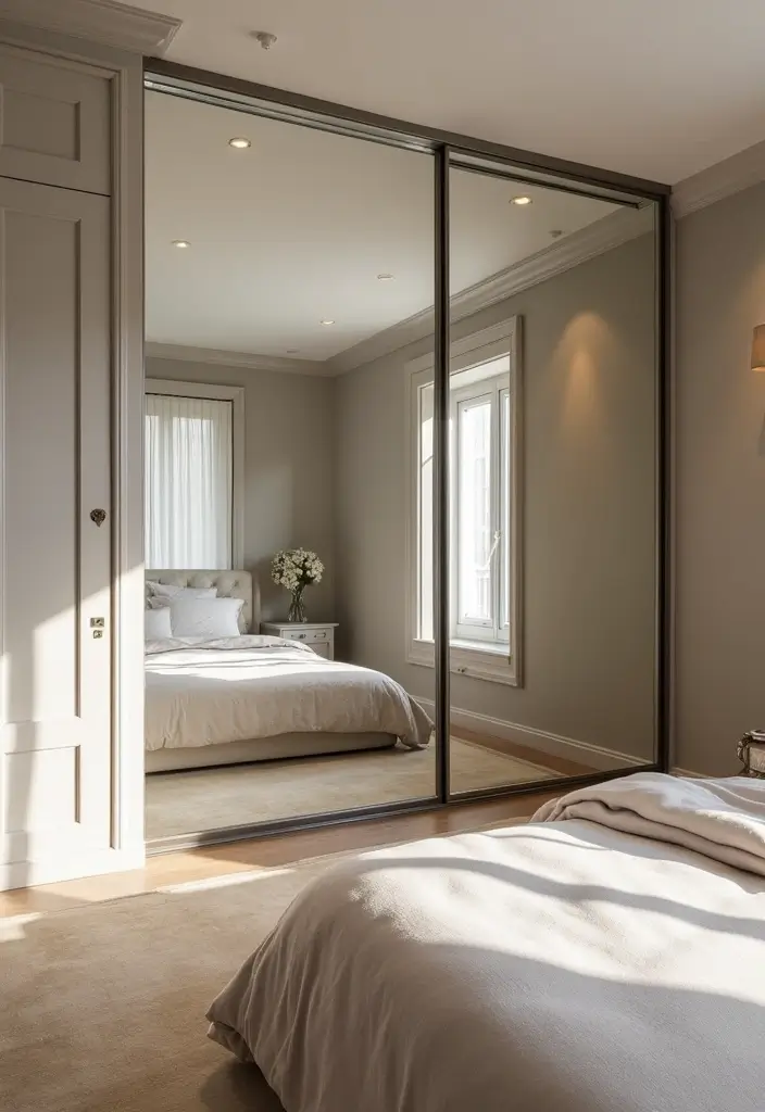 30+ Sliding Wardrobe Bedroom Design Ideas for Small Spaces 17 30+ Sliding Wardrobe Bedroom Design Ideas for Small Spaces - 17. Sliding Wardrobe with Elegant Mirrors