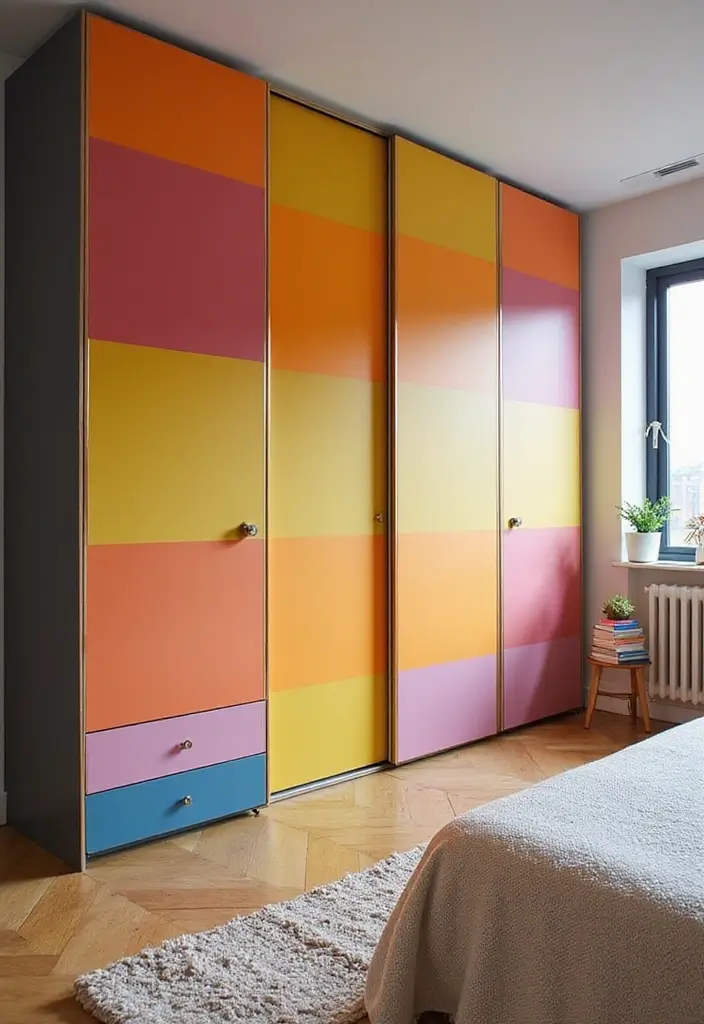 30+ Sliding Wardrobe Bedroom Design Ideas for Small Spaces 30 30+ Sliding Wardrobe Bedroom Design Ideas for Small Spaces - 30. Customized Color Blocking Sliding Wardrobe