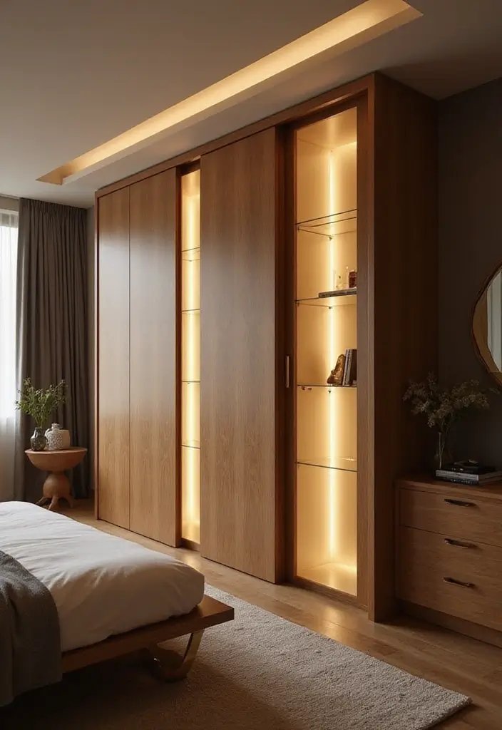 30+ Sliding Wardrobe Bedroom Design Ideas for Small Spaces 9 30+ Sliding Wardrobe Bedroom Design Ideas for Small Spaces - 9. Sliding Wardrobe with Built-in Lighting