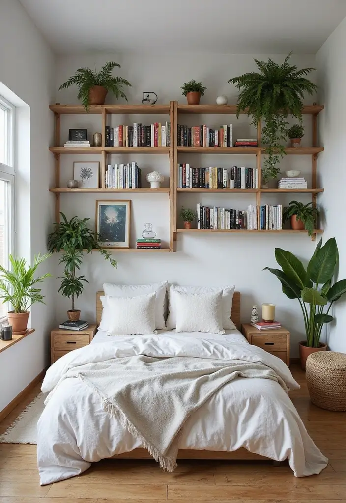 30+ Small Bedroom Ideas That Work Even in Tiny Spaces 1 30+ Small Bedroom Ideas That Work Even in Tiny Spaces - 1. Vertical Shelving Wonders
