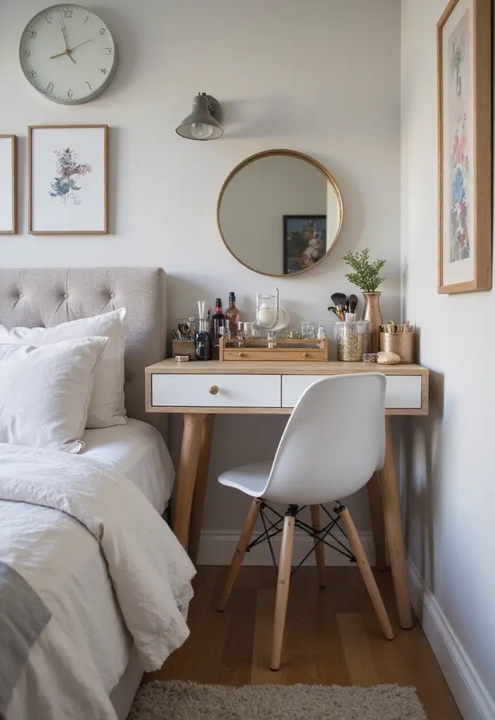 30+ Small Modern Bedroom Ideas That Save Space in Style 12 30+ Small Modern Bedroom Ideas That Save Space in Style - 12. Desk and Makeup Station Combo