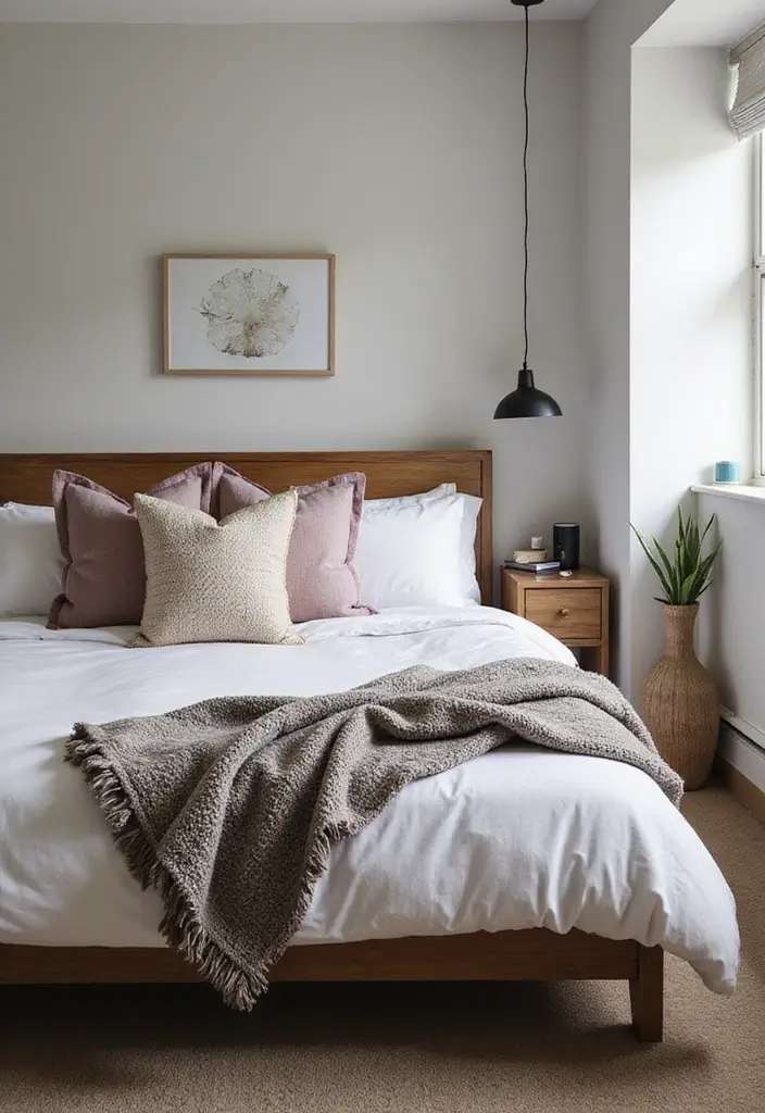 30+ Small Modern Bedroom Ideas That Save Space in Style 13 30+ Small Modern Bedroom Ideas That Save Space in Style - 13. Layered Bedding for Comfort