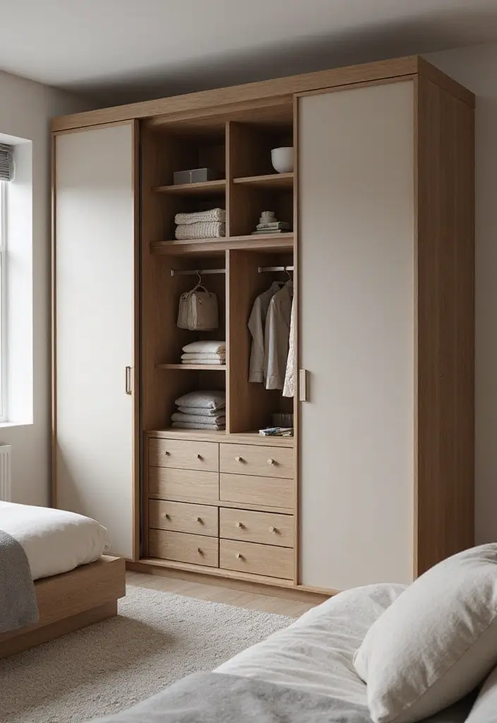 30+ Small Modern Bedroom Ideas That Save Space in Style 16 30+ Small Modern Bedroom Ideas That Save Space in Style - 16. Compact Wardrobe Solutions