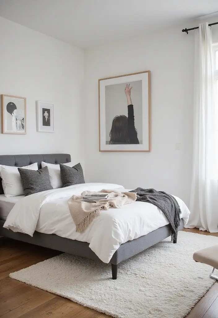 30+ Small Modern Bedroom Ideas That Save Space in Style 21 30+ Small Modern Bedroom Ideas That Save Space in Style - 21. Minimal Wall Decor