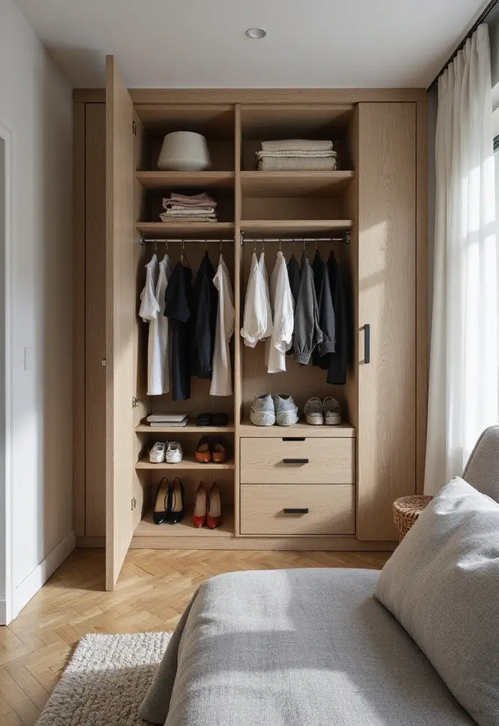 30+ Small Modern Bedroom Ideas That Save Space in Style 25 30+ Small Modern Bedroom Ideas That Save Space in Style - 25. Open Wardrobe Designs