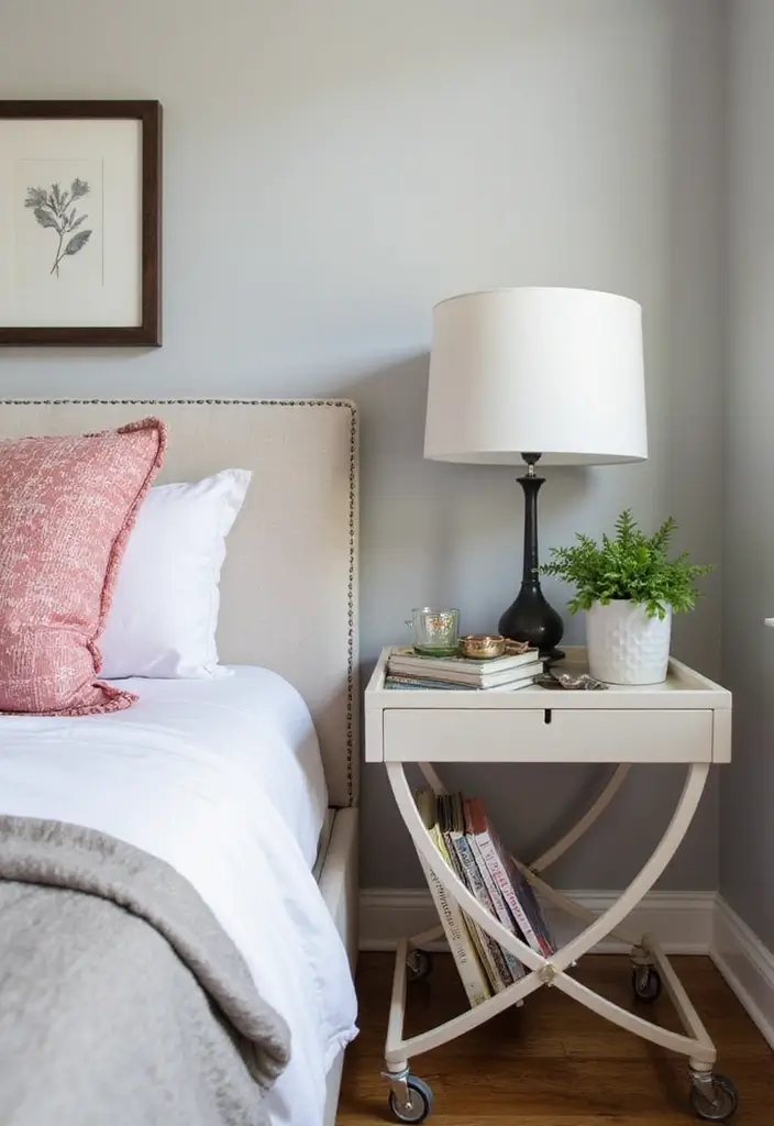 30+ Small Modern Bedroom Ideas That Save Space in Style 27 30+ Small Modern Bedroom Ideas That Save Space in Style - 27. Chic Bedside Carts