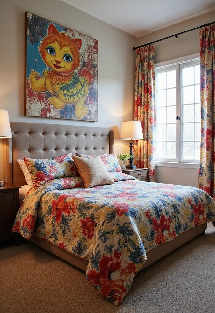 30+ Stylish Girl Bedroom Ideas You’ll Fall in Love With 24 30+ Stylish Girl Bedroom Ideas You’ll Fall in Love With - 24. Artistic Printed Fabrics