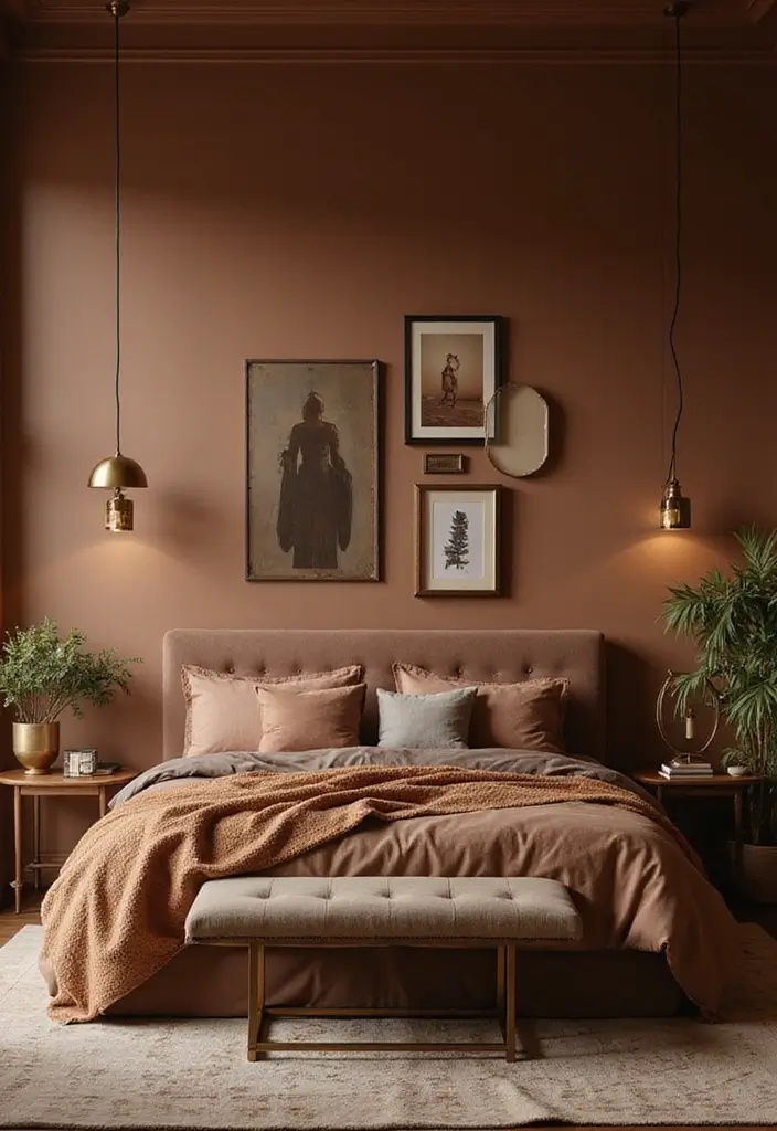 30+ Warm Brown Bedroom Ideas for a Relaxing Space 15 30+ Warm Brown Bedroom Ideas for a Relaxing Space - 15. Warm Metal Accents
