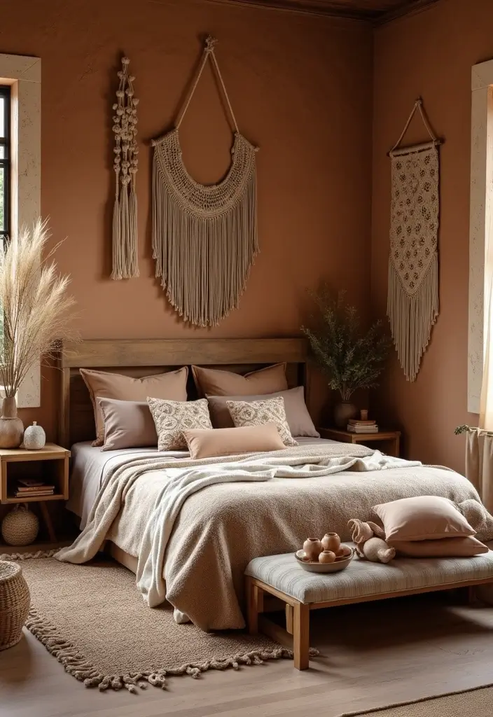 30+ Warm Brown Bedroom Ideas for a Relaxing Space 17 30+ Warm Brown Bedroom Ideas for a Relaxing Space - 17. Handmade or Artisan Decor