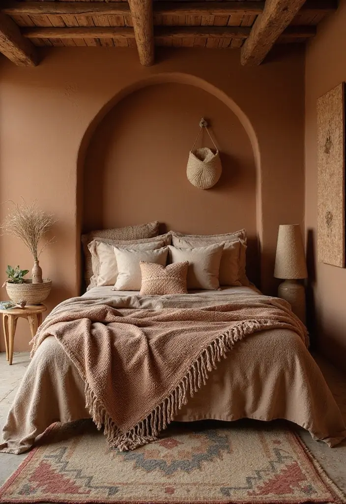 30+ Warm Brown Bedroom Ideas for a Relaxing Space 24 30+ Warm Brown Bedroom Ideas for a Relaxing Space - 24. Handwoven Textiles