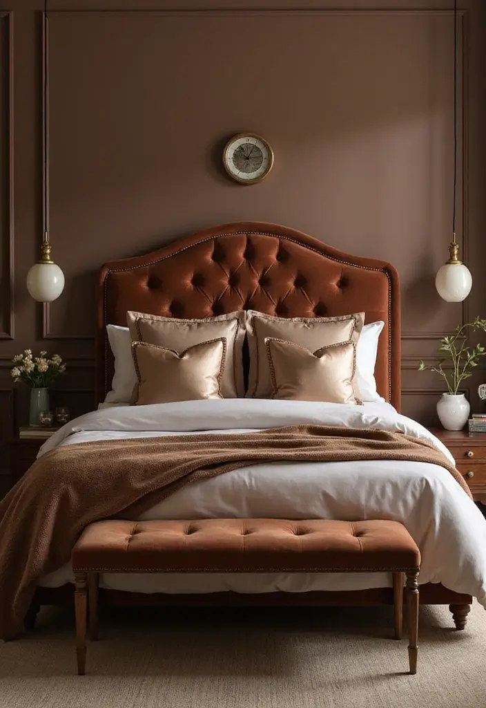 30+ Warm Brown Bedroom Ideas for a Relaxing Space 25 30+ Warm Brown Bedroom Ideas for a Relaxing Space - 25. A Touch of Luxury
